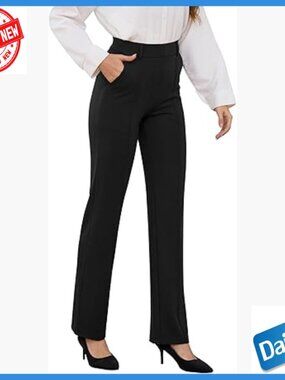 Stretchy Straight Leg Yoga Dress Pants for Work with Pockets 27/29/31 Inseam